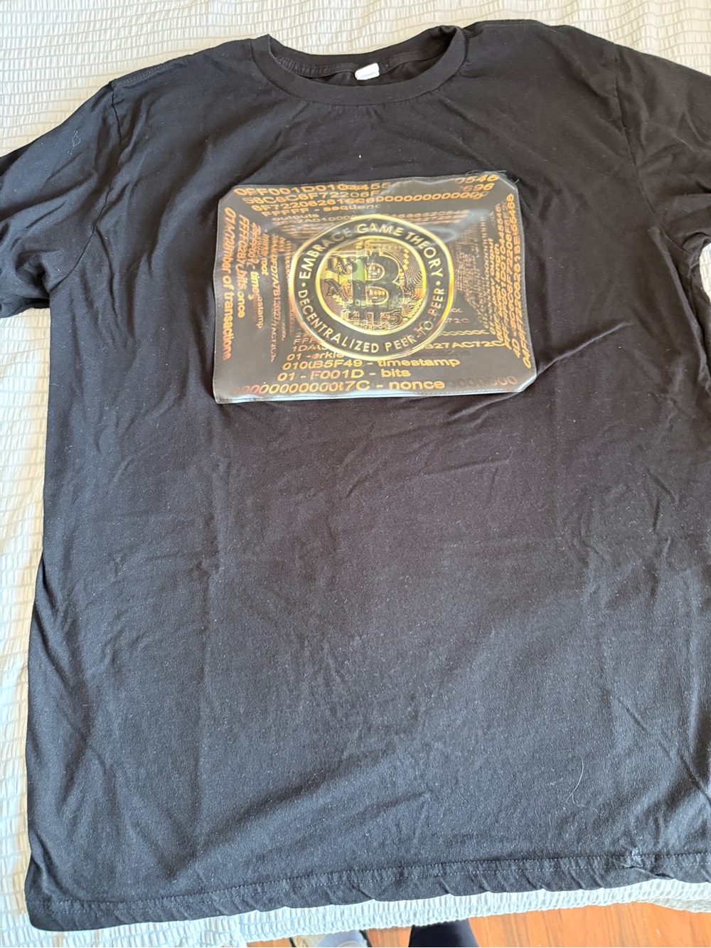 Source Unknown Black Short Sleeve T‑Shirt with Gold Bitcoin Graphic